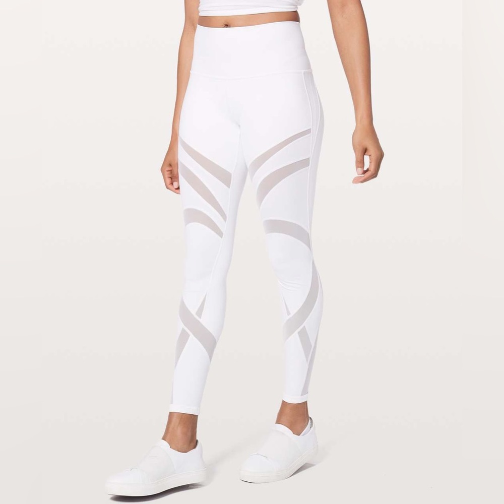 LULULEMON WUNDER UNDER HI-RISE WHITE MESH LEGGINGS 28” INSEAM SIZE 4